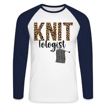 Knitting Knitter Leopard Cheetah - Unisex Baseballshirt langarm - Weiß/Navy - Vorne - Nik (191cm)