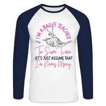 Ballet Danseuse Danse Ballerine - T-shirt baseball manches longues Homme - blanc/marine - Devant - Nik (191cm)