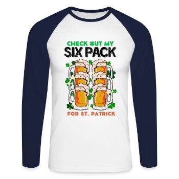 Saint Patrick my Six Pack Biere ist köstlich - Unisex Baseballshirt langarm - Weiß/Navy - Vorne - Nik (191cm)