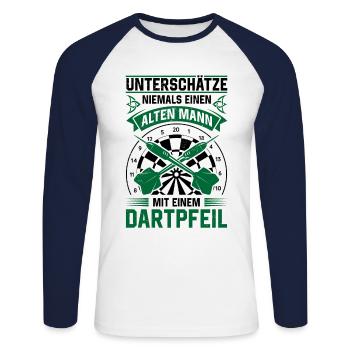 Unterschätze Niemals Einen Mit Einem Dartpfeil Dar - Unisex Baseballshirt langarm - Weiß/Navy - Vorne - Nik (191cm)