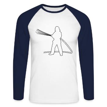 Pompiers tirés au sort - T-shirt baseball manches longues Homme - blanc/marine - Devant - Nik (191cm)