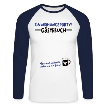 Einweihungsgeschenk Wohnung Gästebuch Einweihung - Unisex Baseballshirt langarm - Weiß/Navy - Vorne - Nik (191cm)
