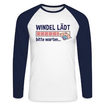 Windel lädt bitte warten Baby Spruch Ladebalken - Unisex Baseballshirt langarm - Weiß/Navy - Vorne - Nik (191cm)