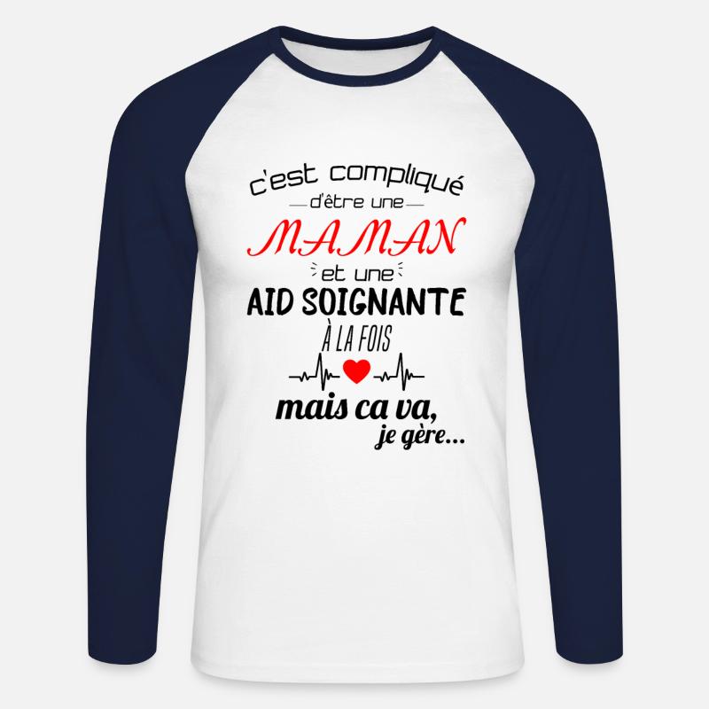 pas parfaite aide-soignante;cadeau aide soignante - T-shirt baseball manches longues Homme - blanc/marine
