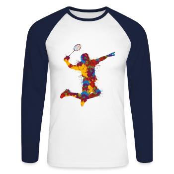 Badminton - Unisex Baseballshirt langarm - Weiß/Navy - Vorne - Nik (191cm)