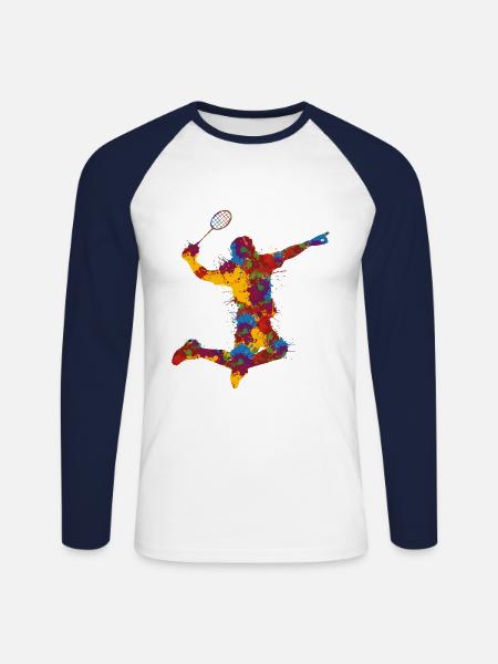 Badminton - Unisex Baseballshirt langarm - Weiß/Navy