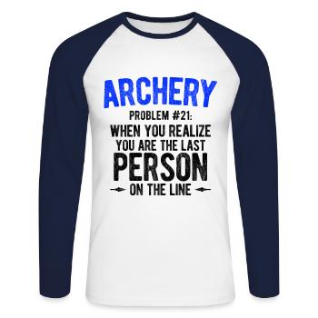 Bogenschießen Archery - Unisex Baseballshirt langarm - Weiß/Navy - Vorne - Nik (191cm)