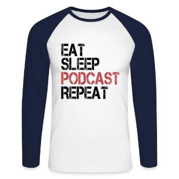 Food Sleep Podcast - Unisex Long Sleeve Baseball T-Shirt - white/navy - Front - Nik (191cm)