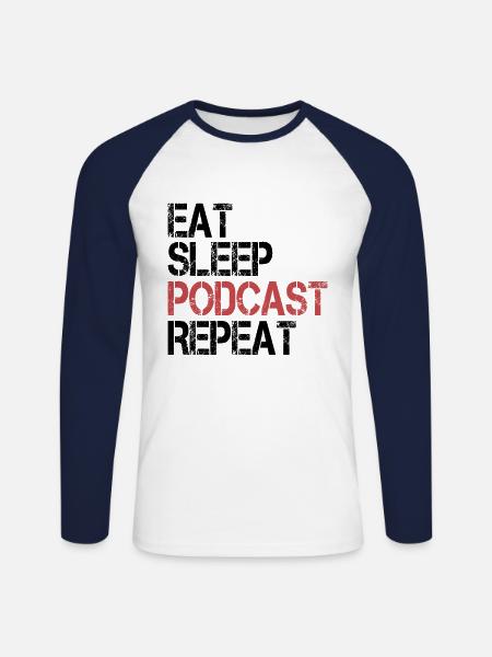 Essen Schlafen Podcast - Unisex Baseballshirt langarm - Weiß/Navy