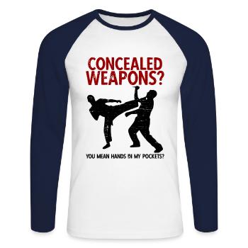Israelischer Kampfsport Krav Maga - Unisex Baseballshirt langarm - Weiß/Navy - Vorne - Nik (191cm)