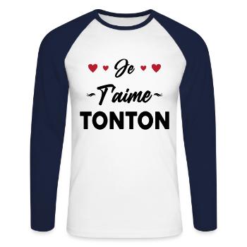 Je T'aime Tonton Cadeau D'anniversaire - T-shirt baseball manches longues Homme - blanc/marine - Devant - Nik (191cm)