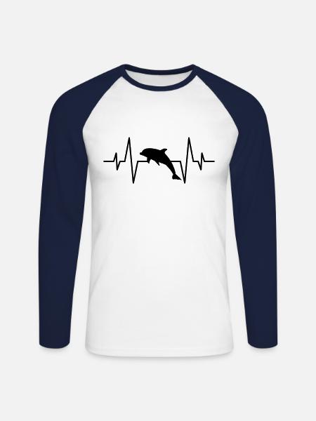 Delfin Herzschlag - Unisex Baseballshirt langarm - Weiß/Navy