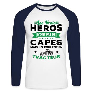 Tracteur Héros Cadeau Agriculteur Humour Fermier - T-shirt baseball manches longues Homme - blanc/marine - Devant - Nik (191cm)
