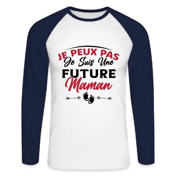 Femme Enceinte Grossesse Future Maman Cadeau - T-shirt baseball manches longues Homme - blanc/marine - Devant - Nik (191cm)