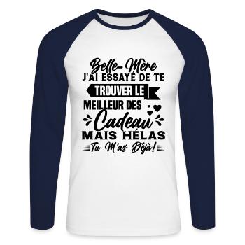 Belle mère Cadeau Fête des Mères Enfant Famille - T-shirt baseball manches longues Homme - blanc/marine - Devant - Nik (191cm)