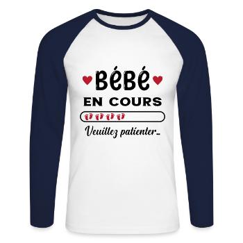 Bébé en cours - T-shirt baseball manches longues Homme - blanc/marine - Devant - Nik (191cm)