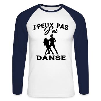 j'peux pas j'ai Danse - Humour Couple Cadeau - T-shirt baseball manches longues Homme - blanc/marine - Devant - Nik (191cm)