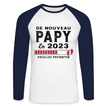 De Nouveau Papy en 2023 Cadeau Futur Papy - T-shirt baseball manches longues Homme - blanc/marine - Devant - Nik (191cm)
