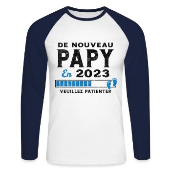 De Nouveau Papy en 2023 Cadeau Futur Papy - T-shirt baseball manches longues Homme - blanc/marine - Devant - Nik (191cm)