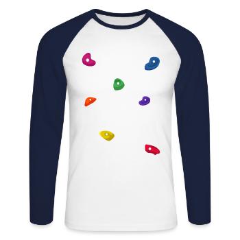 Retro Graphic Climbing Bouldering Rock Climber Mou - Unisex Long Sleeve Baseball T-Shirt - white/navy - Front - Nik (191cm)