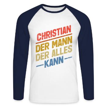 Christian Der Mann Der Alles Kann Name Christian - Unisex Baseballshirt langarm - Weiß/Navy - Vorne - Nik (191cm)