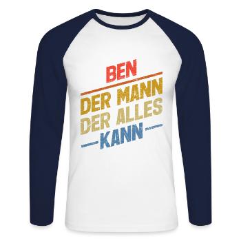 Ben Der Mann Der Alles Kann Vorname Ben - Unisex Baseballshirt langarm - Weiß/Navy - Vorne - Nik (191cm)