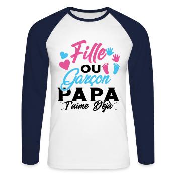 Fille ou Garçon PapaT'aime déjà Annonce Futur Papa - T-shirt baseball manches longues Homme - blanc/marine - Devant - Nik (191cm)