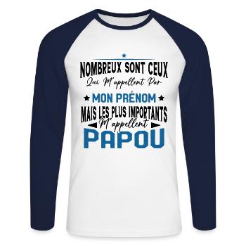 Les plus importants Mappellent Papou Humour Cadeau - T-shirt baseball manches longues Homme - blanc/marine - Devant - Nik (191cm)
