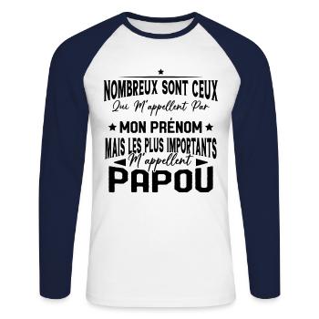 Les plus importants Mappellent Papou Humour Cadeau - T-shirt baseball manches longues Homme - blanc/marine - Devant - Nik (191cm)