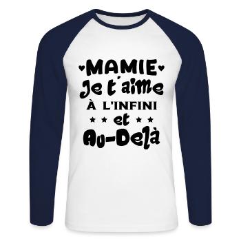 Mamie je t'aime à l'infini Cadeau Humour Mamie - T-shirt baseball manches longues Homme - blanc/marine - Devant - Nik (191cm)