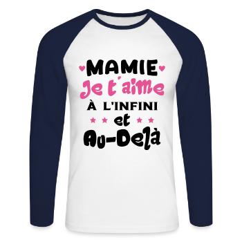 Mamie je t'aime à l'infini Cadeau Humour Mamie - T-shirt baseball manches longues Homme - blanc/marine - Devant - Nik (191cm)
