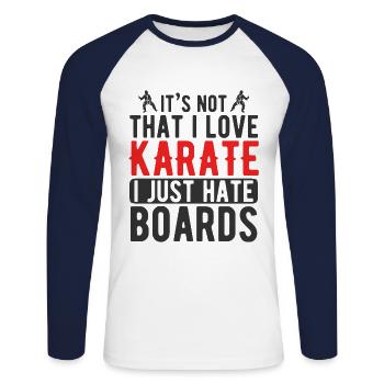 Japanischer Kampfsport Karate - Unisex Baseballshirt langarm - Weiß/Navy - Vorne - Nik (191cm)