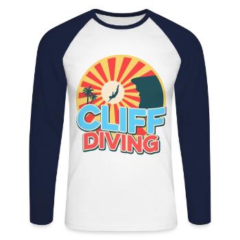 Retro Graphic Cliff Diver Cliff Diving Tombstoning - Unisex Long Sleeve Baseball T-Shirt - white/navy - Front - Nik (191cm)
