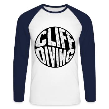 Retro Graphic Cliff Diver Cliff Diving Tombstoning - Unisex Long Sleeve Baseball T-Shirt - white/navy - Front - Nik (191cm)