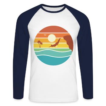 Retro Graphic Cliff Diver Cliff Diving Tombstoning - Unisex Long Sleeve Baseball T-Shirt - white/navy - Front - Nik (191cm)