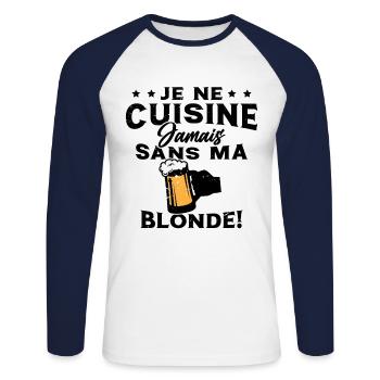 Je Ne Cuisine Jamais Sans Ma Blonde Humour - T-shirt baseball manches longues Homme - blanc/marine - Devant - Nik (191cm)