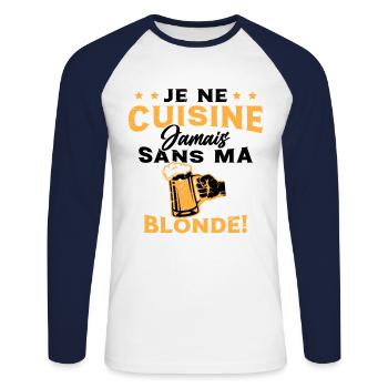 Je Ne Cuisine Jamais Sans Ma Blonde Humour - T-shirt baseball manches longues Homme - blanc/marine - Devant - Nik (191cm)