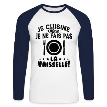 Je Cuisine Mais Je Ne Fais Pas La Vaisselle Humour - T-shirt baseball manches longues Homme - blanc/marine - Devant - Nik (191cm)