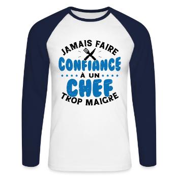 Jamais faire confiance à un chef trop maigre - T-shirt baseball manches longues Homme - blanc/marine - Devant - Nik (191cm)
