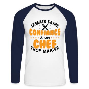 Jamais faire confiance à un chef trop maigre - T-shirt baseball manches longues Homme - blanc/marine - Devant - Nik (191cm)