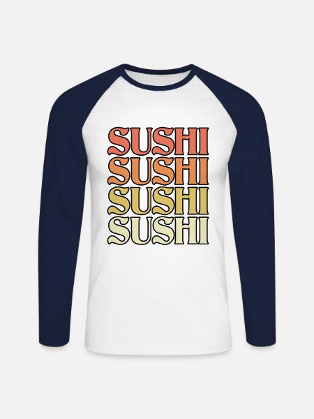 Sushi Rétro - T-shirt baseball manches longues Homme - blanc/marine