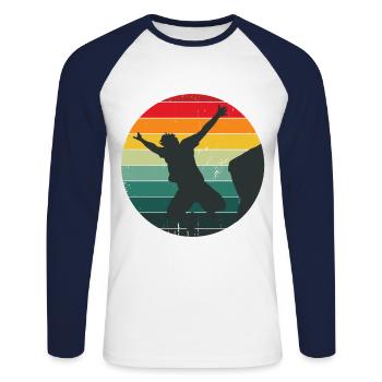 Retro Graphic Cliff Diver Cliff Diving Tombstoning - Unisex Long Sleeve Baseball T-Shirt - white/navy - Front - Nik (191cm)