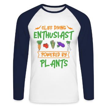 Cliff Diving Enthusiast Powered By Plants Cliff Di - Unisex Long Sleeve Baseball T-Shirt - white/navy - Front - Nik (191cm)