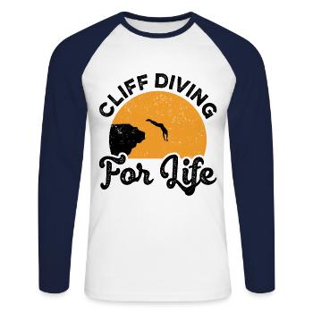 Cliff Diving For Life Cliff Diver Watersports Tomb - Unisex Long Sleeve Baseball T-Shirt - white/navy - Front - Nik (191cm)