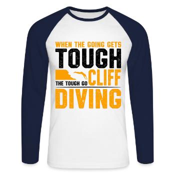 When The Going Gets Tough The Tough Go Cliff Divin - Unisex Long Sleeve Baseball T-Shirt - white/navy - Front - Nik (191cm)