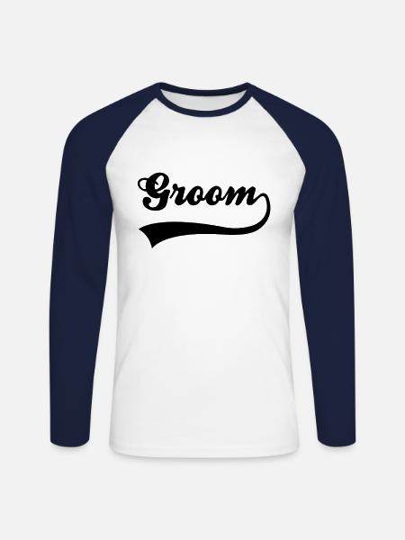 Groom groom lettering - Unisex Long Sleeve Baseball T-Shirt - white/navy