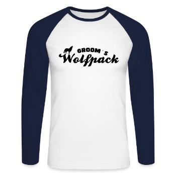 Groom's Wolf Pack - Unisex Long Sleeve Baseball T-Shirt - white/navy - Front - Nik (191cm)