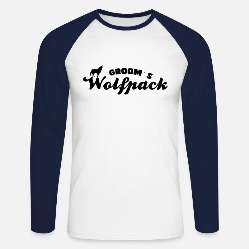 Bräutigam`s Wolfsrudel - Unisex Baseballshirt langarm - Weiß/Navy