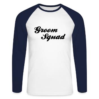 Bräutigam groom JGA - T-shirt baseball manches longues Homme - blanc/marine - Devant - Nik (191cm)