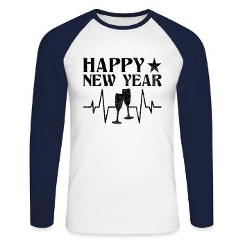 Frohes Neues Jahr - Unisex Baseballshirt langarm - Weiß/Navy - Vorne - Nik (191cm)
